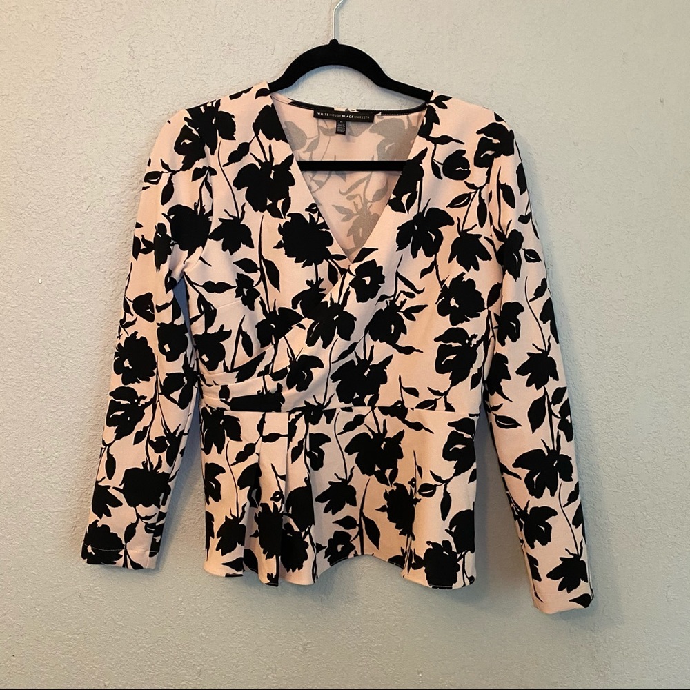 WHBM - Pink and Black Floral V Neck Blouse 😍 - Picture 1 of 6